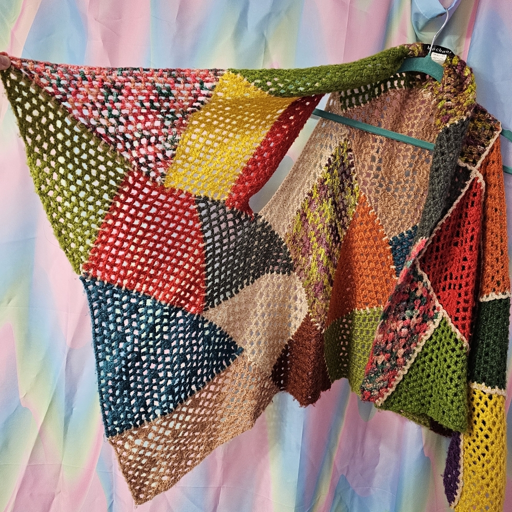 Rainbow Patchwork Crochet Sleeveless Cardigan - image 4